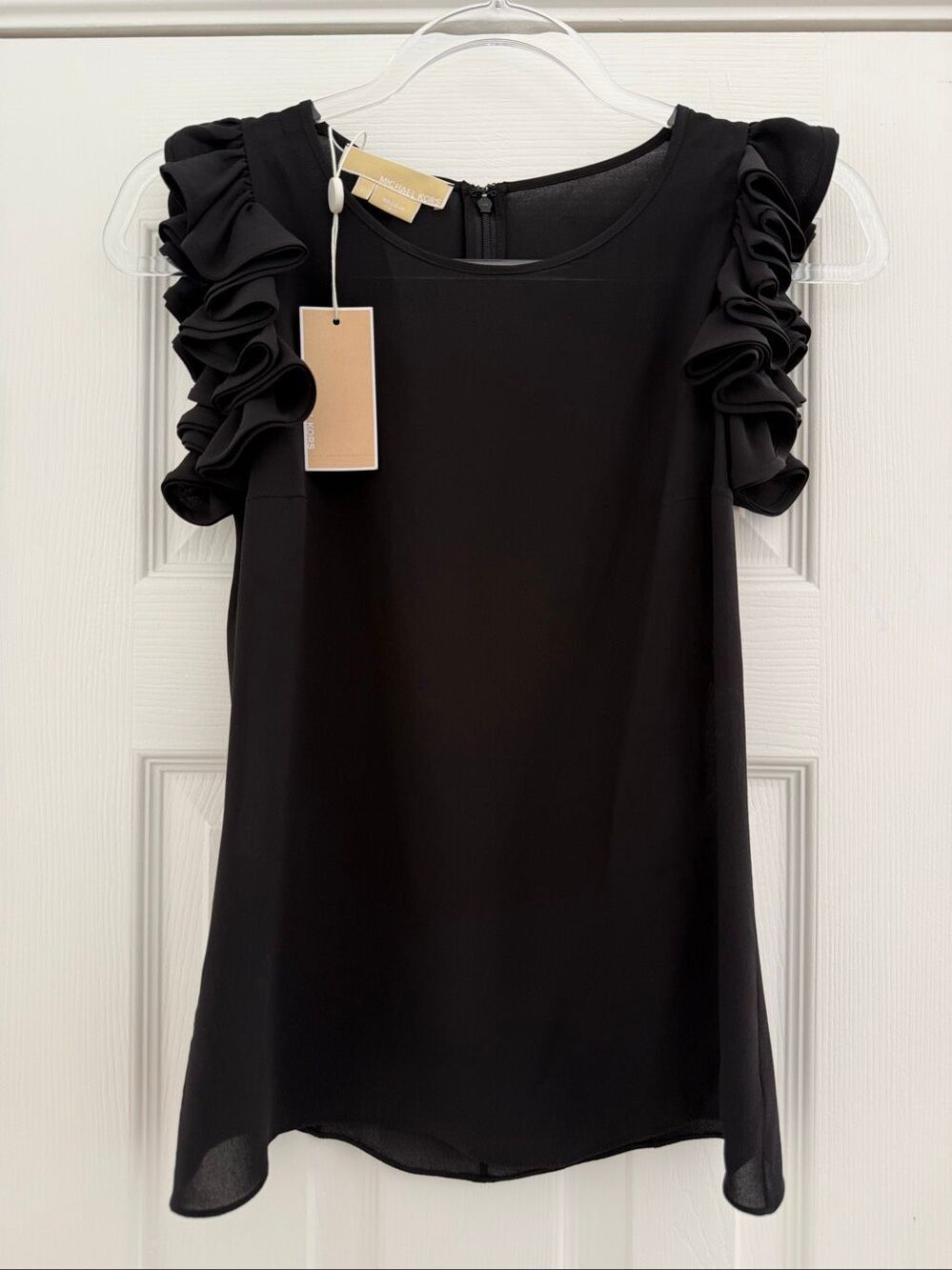 Michael Kors Collection Black Silk Ruffle Tank Top Made in Italy Size 2 NWT